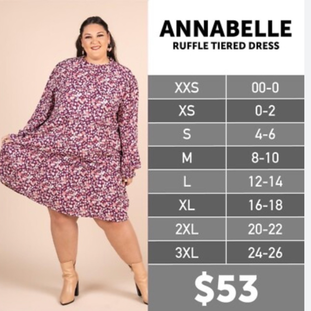 LuLaRoe Annabelle Ruffled Tiered Dress EUC - Picture 4 of 4
